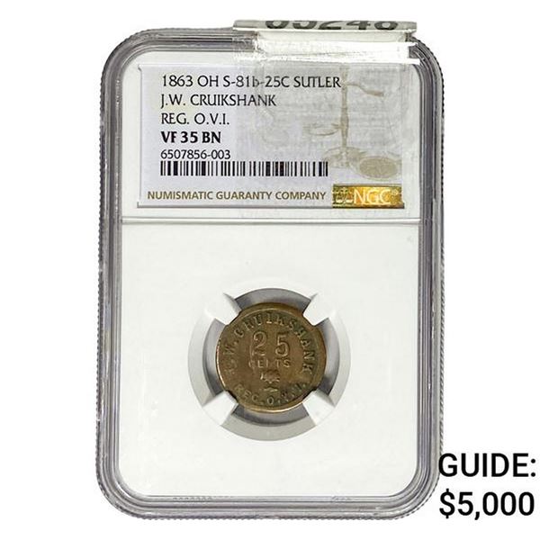 1863 OH Token REG OVI S-81b-25C Sutler NGC VF35 BN