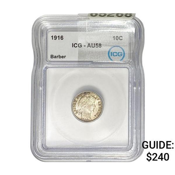 1916 Barber Dime ICG AU58