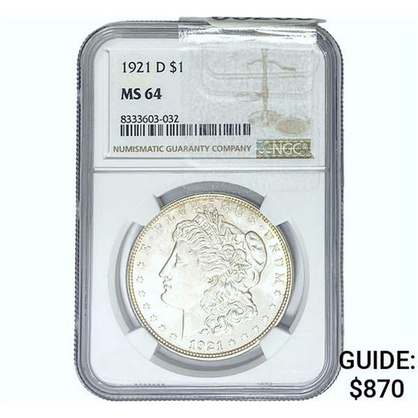 1921-D Morgan Silver Dollar NGC MS64