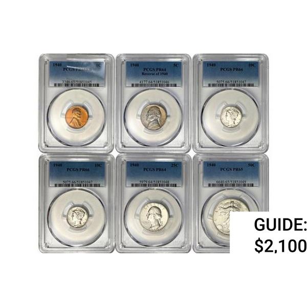 [6 Coins] 1940 1C-50C PROOF SET PCGS PR64-66