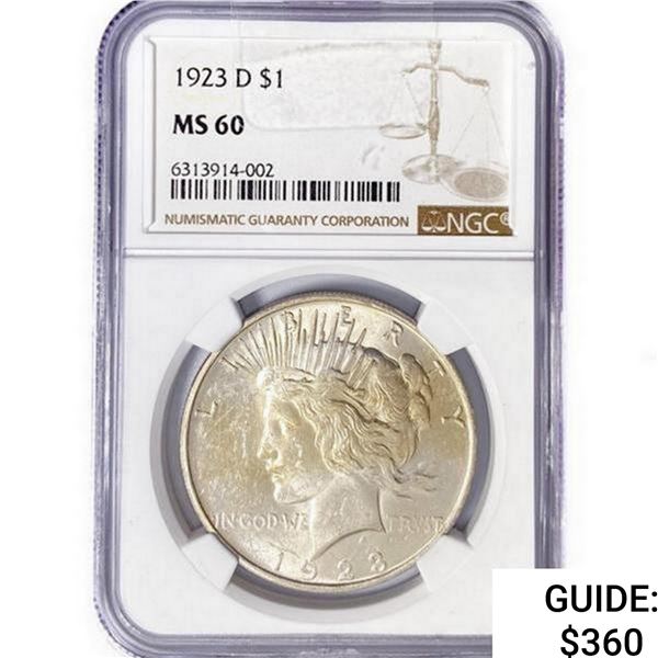 1923-D Silver Peace Dollar NGC MS60