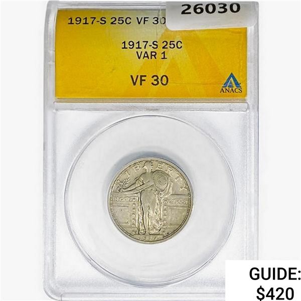 1917-S Standing Liberty Quarter ANACS VF30 VAR-1
