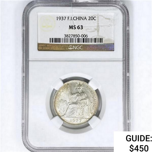 1937 20C .12oz F.I. China Silver NGC MS63