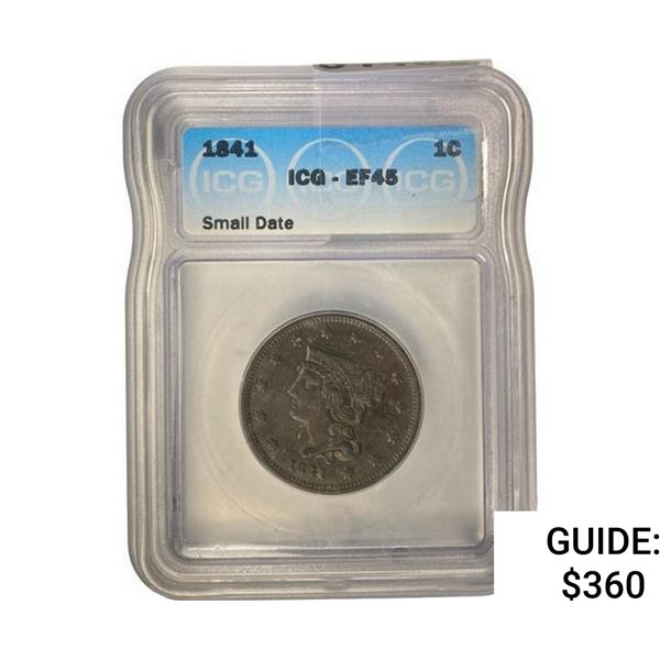 1841 Braided Hair Cent ICG EF45