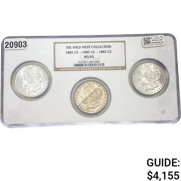 [3] coins 1882-1884 Morgan Silver Dollar NGC MS65