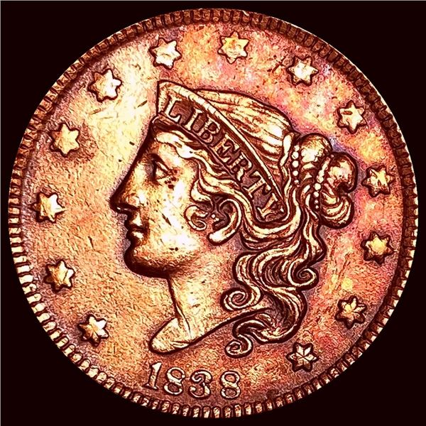 1838 RED Coronet Head Large Cent CLOSELY UNCIRCULATED