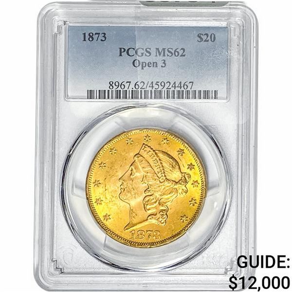 1873 $20 Gold Double Eagle PCGS MS62 Open 3