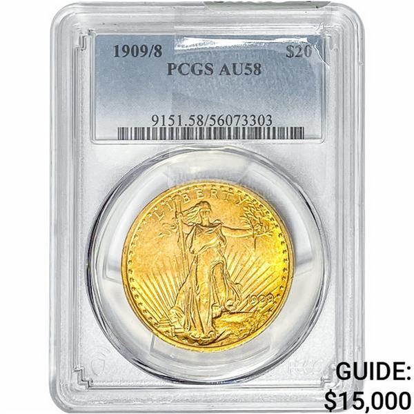 1909/8 $20 Gold Double Eagle PCGS AU58