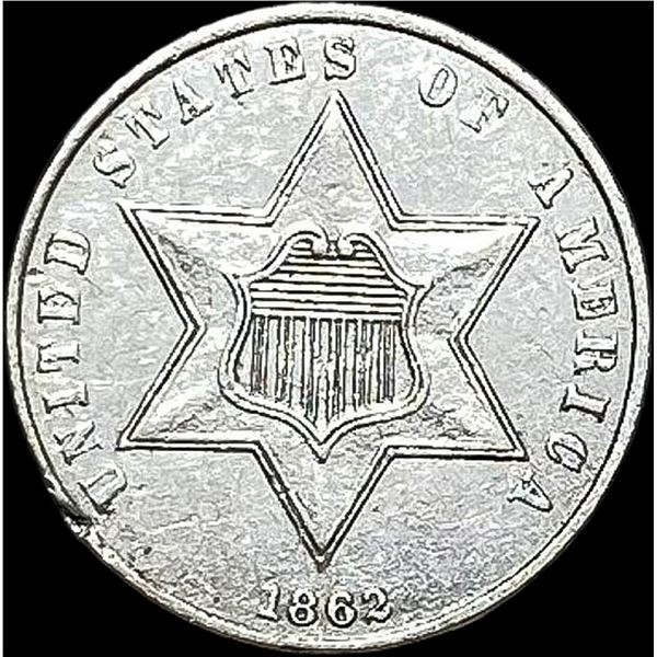 1862 Silver Three-Cent Piece CLOSELY UNCIRCULATED