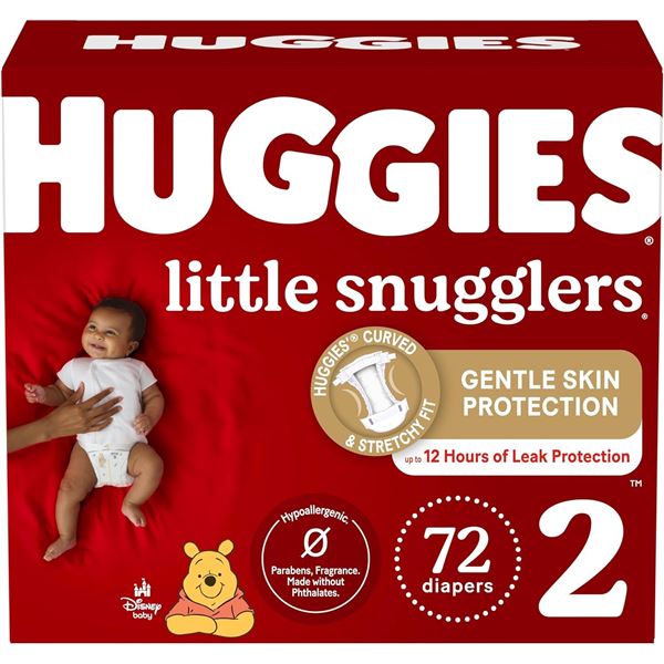 CASE WITH 72 HUGGIES 12-18LBS SZ 2 DIAPERS