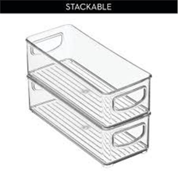 NEW IDESIGN SET OF 2 PLASTIC STACKABLE PANTRY BIN