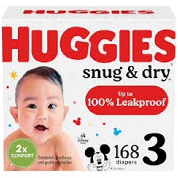NEW 168 DIAPERS HUGGIES SNUG & DRY