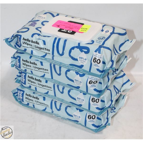 NEW 4 PACKS OF HELLO BELLO WIPES - 60 PER PACK