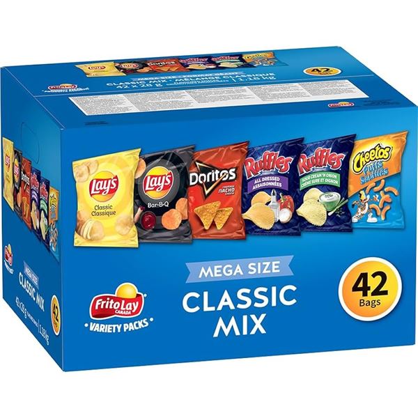 CASE WITH 42 28G BAGS OF FRITO LAY CLASSIC MIX