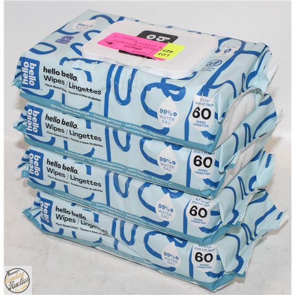 NEW 4 PACKS OF HELLO BELLO WIPES - 60 PER PACK