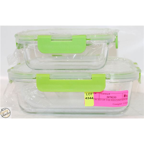 NEW SET OF 2 GLASS CONTAINERS