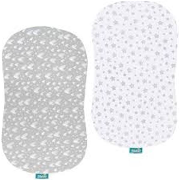 NEW 2 PACK BILOBAN BASSINET FITTED SHEETS STARS