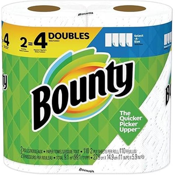 2 PACK OF BOUNTY DOUBLE ROLL PAPER TOWEL