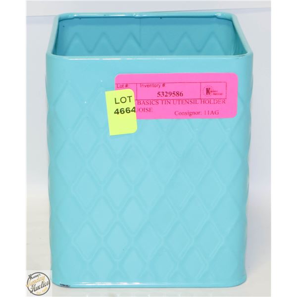 HOME BASICS TIN UTENSIL HOLDER TORQUOISE