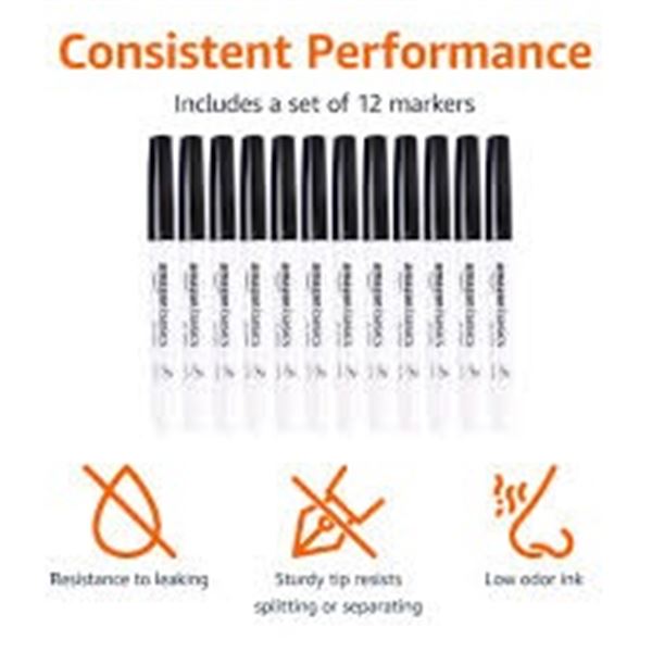 NEW AMAZON BASICS 12 PACK LOW ODOR FINE TIP MARKER