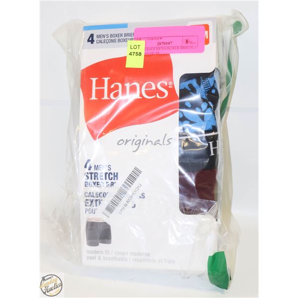 NEW HANES MENS BOXER BRIEFS 4 PACK MEDIUM