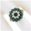 Image 3 : Vintage 18k Yellow Gold Carved Malachite w/ Diamond & Sapphire Statement Ring