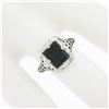 Image 5 : Antique Art Deco 14k White Gold Bloodstone Detailed Open Filigree Solitaire Ring