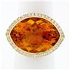 Image 1 : Estate 18K Gold Large Wide Citrine Diamond Halo Almond Eye Shaped Cocktail Ring
