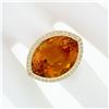 Image 3 : Estate 18K Gold Large Wide Citrine Diamond Halo Almond Eye Shaped Cocktail Ring