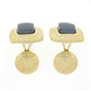 Image 7 : Men's Morelli 14K Gold Cushion Cabochon Bezel Hematite Roman Numeral Cuff Links