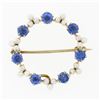 Image 1 : Antique Art Nouveau 14k Gold GIA Montana Sapphire & Pearl Wreath Enhancer Brooch