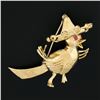 Image 2 : Vintage 14K Gold 3D Detailed Textured Bird with Hat Pin Brooch w/ .04 ctw Ruby