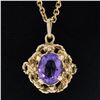 Image 6 : Vintage 14K Yellow Gold 1.75 ctw Oval Amethyst w/ Open Twisted Wire Frame Pendan