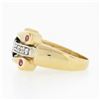 Image 5 : 14K TT Gold.92 ctw Oval Sapphire Solitaire Diamond Ruby Sideways Scroll Band Rin