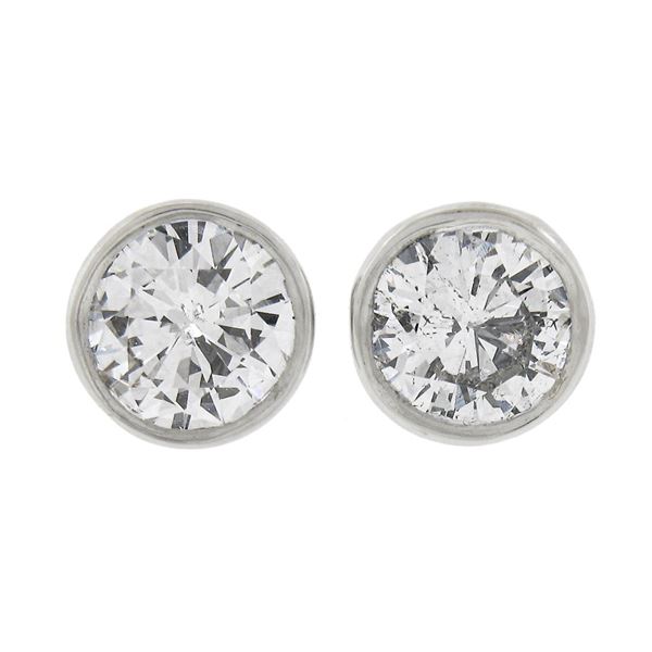 New Classic 14k White Gold 0.52 ctw Bezel Round Brilliant Diamond Stud Earrings