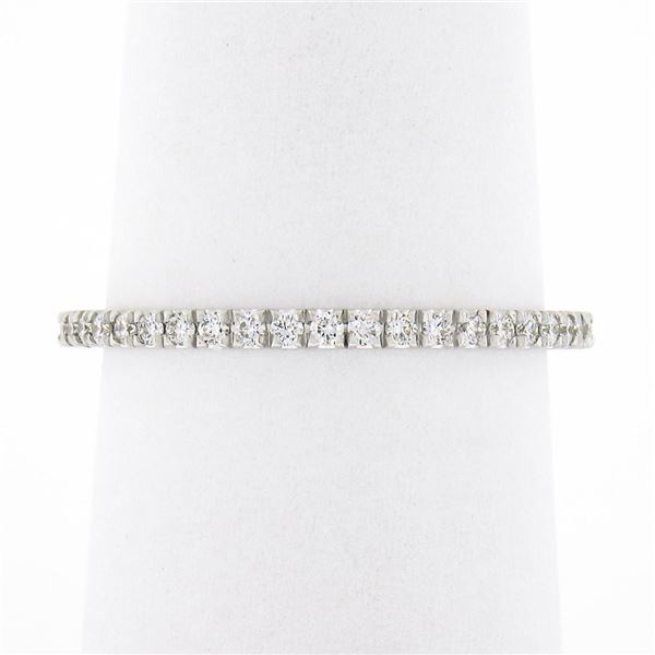 14k White Gold 0.33 ctw Pave Diamond Thin Petite Stack Wedding Eternity Band Rin