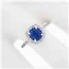 Image 3 : NEW Platinum 1.89 ctw GIA NO HEAT Cushion Blue Spinel Brilliant Diamond Halo Rin