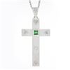 Image 2 : Unisex Vintage 18K Gold Emerald & Diamond Textured Cross Pendant & 24" Box Chain