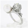 Image 9 : Antique Platinum 1.50 ctw GIA European Diamond Cultured Pearl Textured Bypass Ri