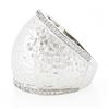 Image 6 : 14K White Gold 0.39 ctw Hammered Finish w/ Diamond Sides Wide Dome Bombe Band Ri