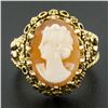 Image 2 : Vintage 14k Gold Oval Carved Shell Cameo w/ Twisted Wire Frame Cocktail Ring