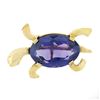 Image 1 : Vintage 14k Yellow Gold Oval Purple Stone Detailed Turtle or Tortoise Pin Brooch