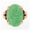 Image 4 : Vintage Retro 14K Rose Gold Oval Cabochon Marbled Jade Solitaire Cocktail Ring