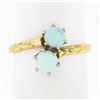 Image 7 : Antique 14K Yellow Gold Dual Round Cabochon Opal Etched Work Petite Bypass Ring