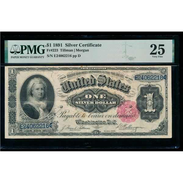 1891 $1 Martha Washington Silver Certificate PMG 25