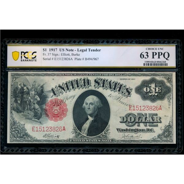 1917 $1 Legal Tender Note PCGS 63PPQ