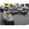 Image 1 : Brown Leather 3 Pc. Sofa Set
