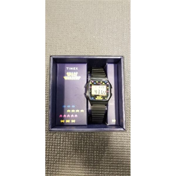 TIMEX T80 X SPACE INVADERS 34MM DIGITAL WATCH - TESTED WORKING, BAND NEEDS REPAIR AND BAND - RETAIL 