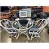 Image 1 : BENTWOOD PATIO SET GLASSTOP TABLE AND 2 SWIVEL CHAIRS