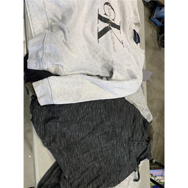 BAG OF SIX PIECES OF CLOTHING CALVIN KLEIN SWEATSHIRT TWO VANS BUTTON FLANNEL SHIRT PINK SWEATPANTS 